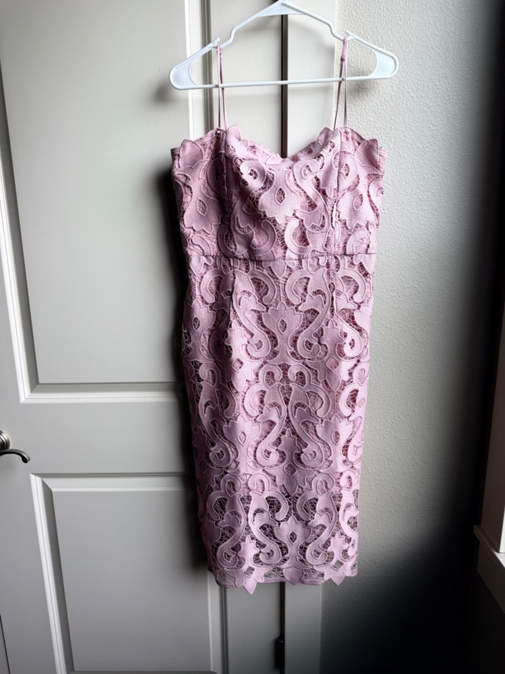Bardot Dusty Pink Lace Midi Dress with Spaghetti Straps